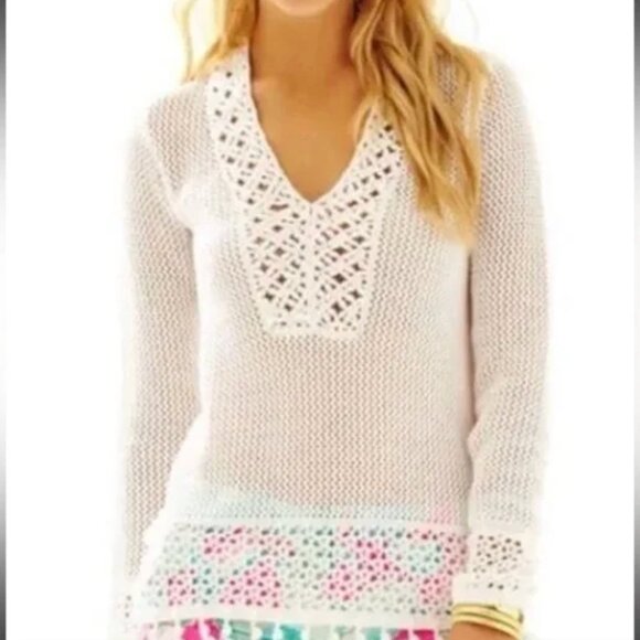 Lilly Pulitzer White Crochet Frieda Sweater Size M New - Picture 1 of 5